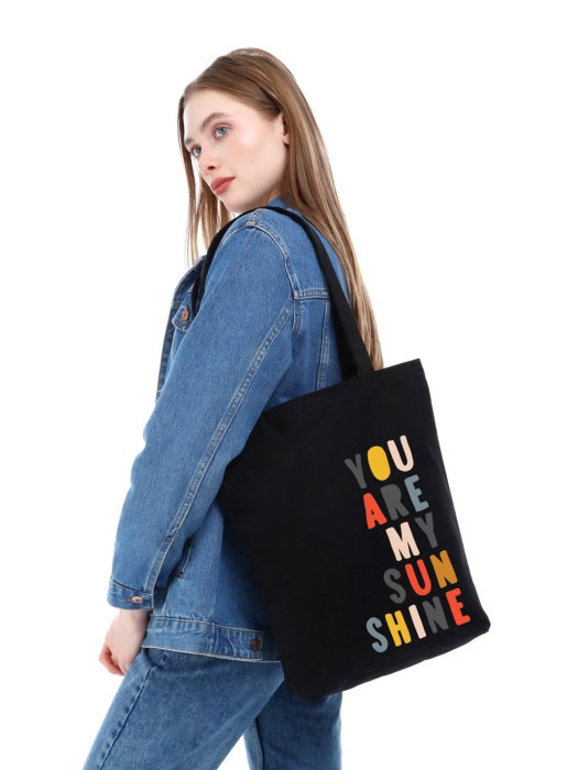 Zoozie Bags Bolso de Mano Tote Negro Algodón 35 x 40 x 8 cm
